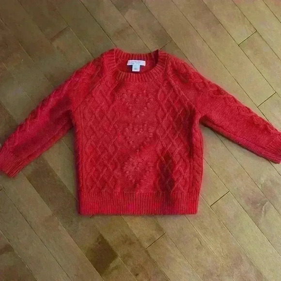 Girls Red Crewcuts Cable Knit Sweater with Heart Detail - Picture 1 of 4